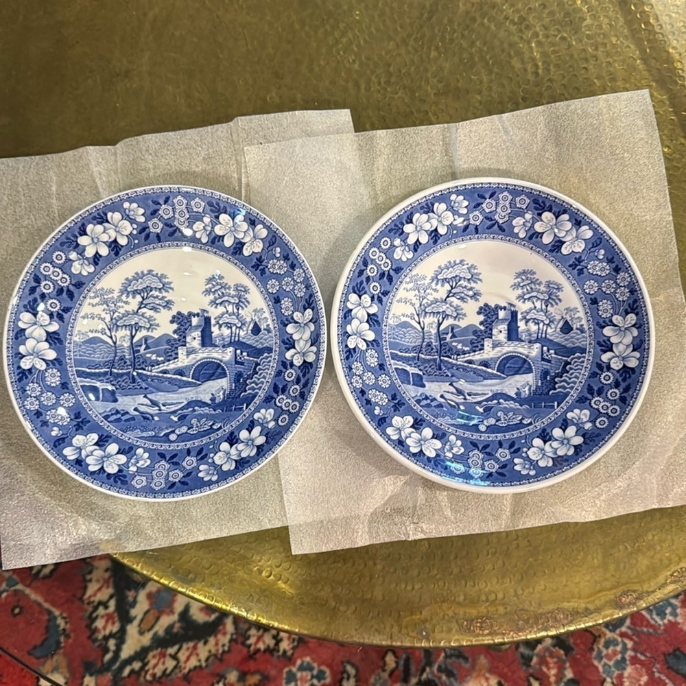 set of Two Spode Blue Italian Antique Tower Soup Bowl